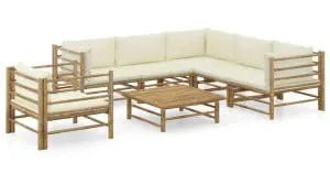 Loungesæt til haven 7 dele med cremehvide hynder bambus