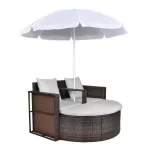 Solseng med parasol brun polyrattan